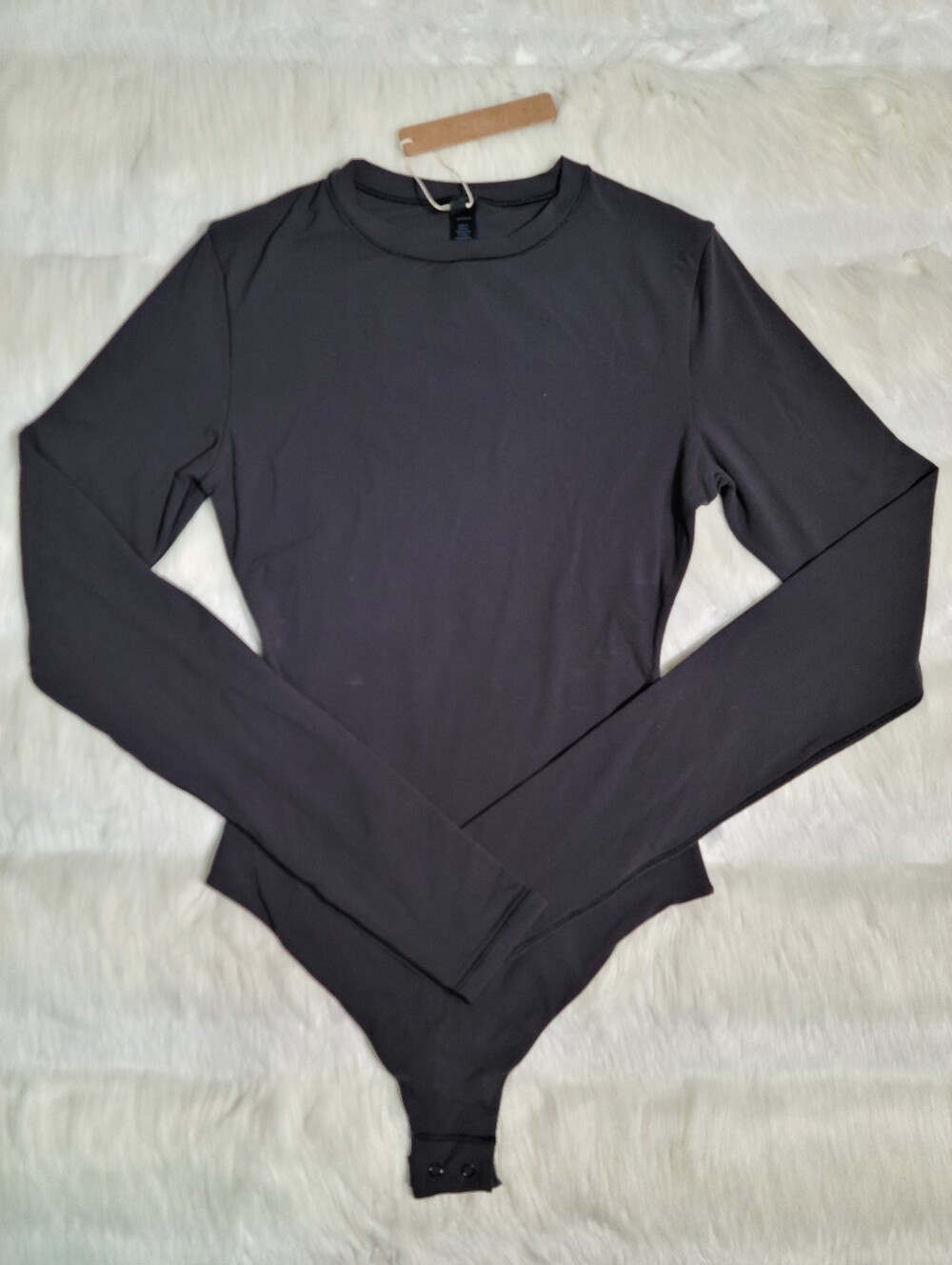 SKIMS Fits Everybody Long Sleeve Crew Neck Bodysuit Black Onyx Women XS NEW